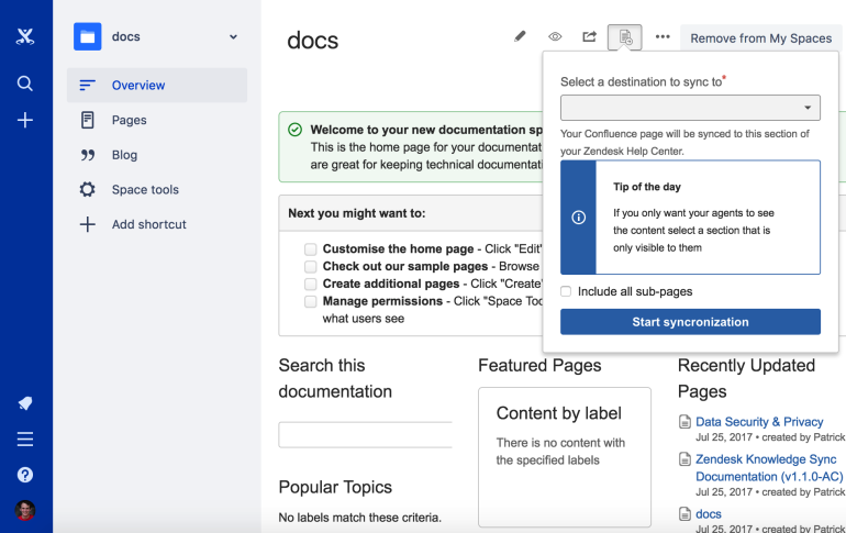 Confluence Zendesk Sync Button